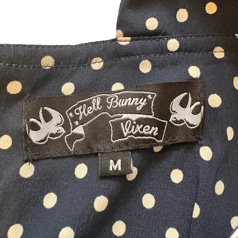 Hell Bunny Vixen Navy White Polka Dot Playsuit, Sz M - Picture 7 of 9